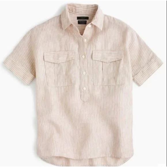 J. Crew x Baird McNutt Tan Striped Linen Short Sleeve Top - Picture 2 of 11